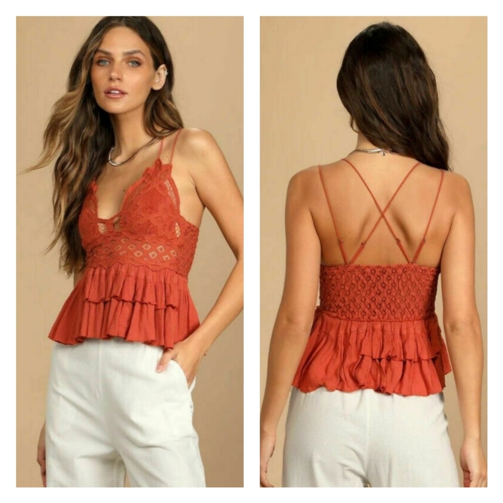 Free People Sheer Ruffle Lace Camisole Bralette Layering Top Adella